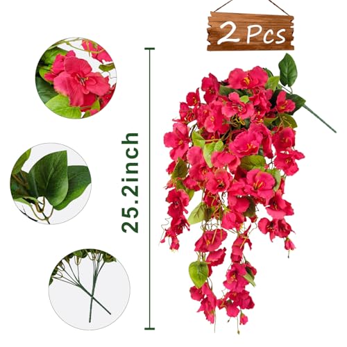 Artificial Fake Hanging Flowers Plants for Outdoor, Faux Silk Hibiscus Long Trailing Vines Realistic UV Resistant for Home Indoor Outside Front Porch Planter Patio Yard Decor,2Pcs (Red) - color: Red