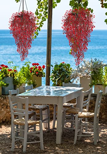RECUTMS 4 Pcs Faux Hanging Vines Ferns Artificial Hanging Plants Fake Ivy Wall Plants Decoration for Summer Indoor Outdoor Patio Garden Wedding Graduation Balcony Christmas Party Home(Red) - color: Red-hanging