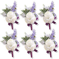 6Pcs White and Purple Artificial Boutonnieres for Men Wedding Prom | Faux Boutonniere with a Purple Ribbon, Suitable for Grooms and Groomsmen at Wedding, Prom, Various Suits, and Formal Dinners - color: Purple2# Boutonniere(6 Piece)