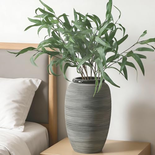 ALMA 12'' Tall Wide Mouth Flower Vase, Black Large Ceramic Vase for Table Centerpieces, Grey Boho Vase for Living Room, Farmhouse, Entryway, Mantel, Bookshelf, Home Decor - color: Wide Mouth-black-12"