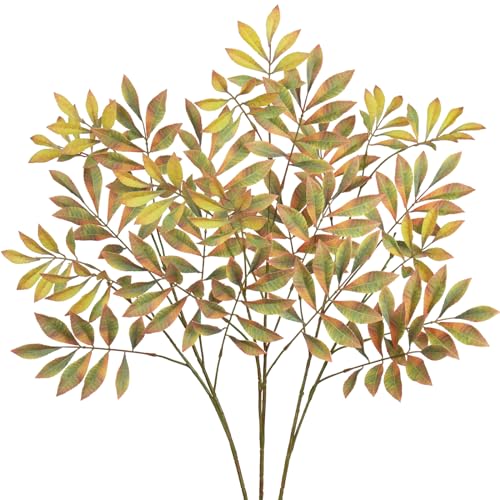 3PCS Artificial Greenery Stems Fall Leaves Stems Faux Branches for Vase 37.4 Inch Tall Fake Chestnut Leaves Branches Plants Leaf Bushes for Floral Arrangement Vase Bouquets Party Home Decor Yellow - color: Chestnut - Yellow