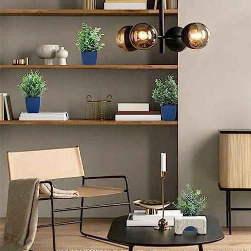 summer flower Set of 4 Fake Plants in Pot Small Artificial Eucalyptus Potted Plant Mini Wheat Grass Ferns Faux Greenery for Home Indoor Office Table Bathroom Farmhouse Decorations Blue - color: Blue-4