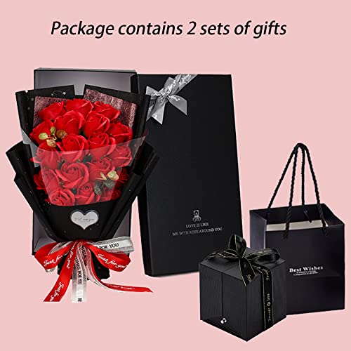 EIGHTOWN Roses Bouquet Artificial Flower - Preserved Red Rose Flowers with Love Necklace for Her - Unique Gifts Valentine's Day, Mother's Day, Thanksgiving, Birthday, Anniversary - color: Bright Red