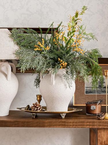 White Ceramic Vase with 4 Handles, 8.8" Rustic Farmhouse Centerpiece - Decorative Flower Vase for Living Room, Table, Bookshelf, Mantel, Entryway & Wedding Home Decor (Rock Sand White) - color: 8.8 Inch-rock Sand White