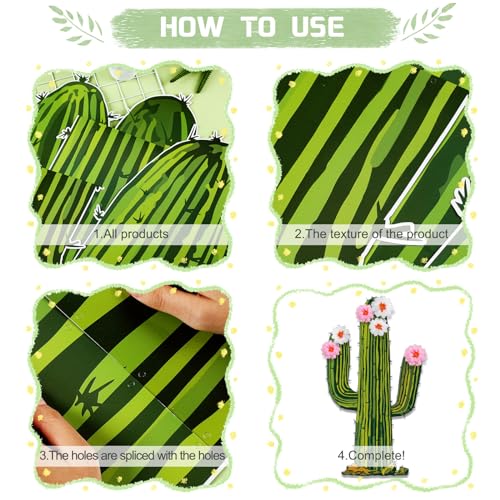 Honoson 7 Pcs 6ft Cactus Party Decorations with 3D Flowers Cactus Cutout Cardboard Cacti Summer Plant Wall Decor for Photo Prop Desert Wild West Mexican Fiesta Cowboy Vbs