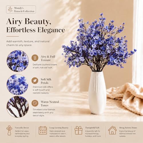 Mandy's 6 Bundles Artificial Shades of Blue Baby’s Breath Flowers | 18.5 Inch Silk Gypsophila European Style Modern Home Decor Centerpiece Neutral Wedding Flower Arrangements - color: Shades of Blue