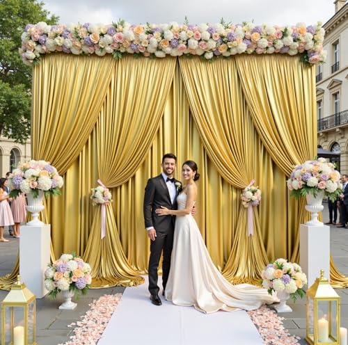 10x12ft Gold Sequin Backdrop Curtains, Wrinkle Free Shimmer Drapes Photography Background, 2 Panels 5x12FT Non-Shedding Glitter Sparkle Curtain for Wedding Birthday Christmas Studio Party Decoration - color: Gold, size: 5'W×12'H _2 Panels