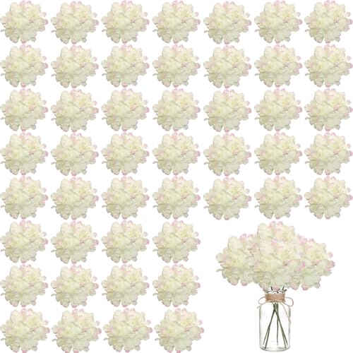 WEISPARK 100PCS Artificial Hydrangea Flowers, Fake Flowers Silk Hydrangea Full Flowers Heads with Stems for Wedding Home Party Shop Baby Shower Decor (Ivory Pink) - color: Ivory Pink