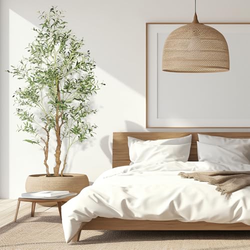 OXLLXO 7.2ft Artificial Olive Tree (85in) with Plastic Nursery Pot Faux Olive Silk Tree, Fruits Fake Plant for Office House Farmhouse Living Room Home Decor (Indoor/Outdoor) - size: 7ft 1in