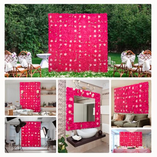 Flower Wall Backdrop 12 pcs 16.5x16.5 Inch Floral Wall Panel Artificial 3D Silk Rose Wall Decor Ideal for Wedding Celebrations, Festive Party Backdrops, and Home Decor-Rose Red - color: Rose Red, size: 16.5inch