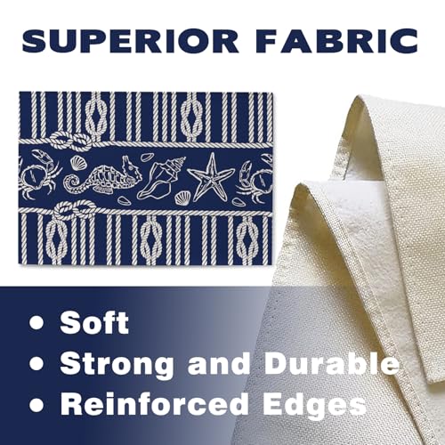 Navy Blue Nautical Placemats Set of 4, Coastal Ropes Starfish Crab Seahorse Sea Shell Conch Dining Place Mats Table Decor, Ocean Marine Life Lake Beach House Home Kitchen Decoration 12''x18'' - color: Navy Blue Nautical, size: Placemats 12''X18''