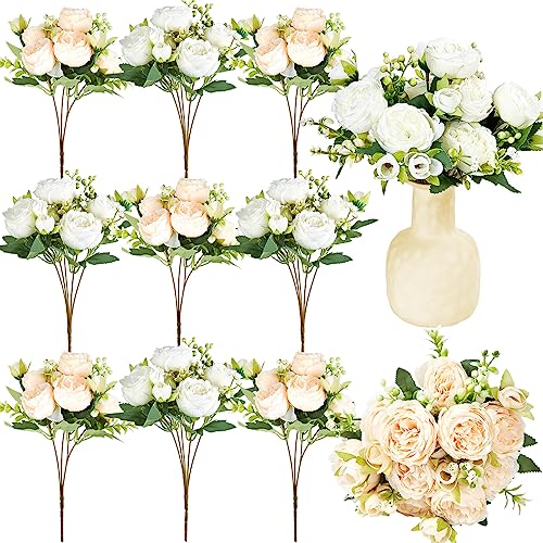 Jexine Artificial Peonies Flowers Bouquet Silk Faux Peony Fake Peonies Artificial Flowers Bouquets for Vase Floral Arrangements Wedding Home Table Decoration(White, Champagne,12 Bundles) - color: White, Champagne