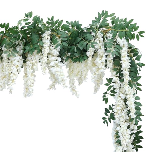 1pc/2pcs Encrypted Flower Vine Wisteria Artificial Flowers Garland,White Wisteria Hanging Flowers Flower Garland Decorations for Home Garden Outdoor Ceremony Wedding Arch Decoration (White, 1pc) - color: White, size: 1pc