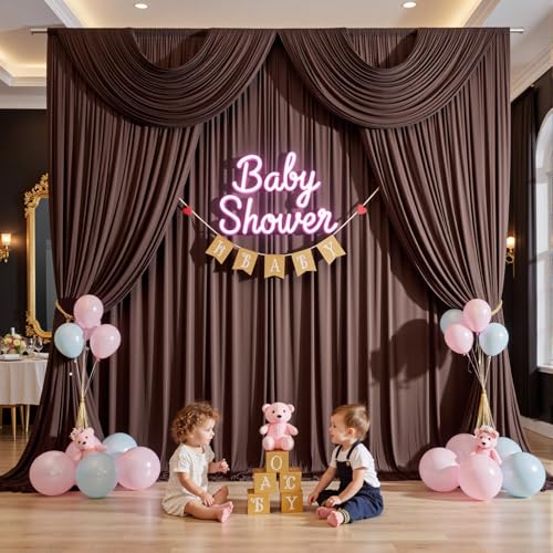 20ftx12ft Brown Backdrop Curtains for Parties, Wrinkle Free Polyester Brown Photo Backdrop Drapes 4 Panels 12 ft Long Back Drop Cloth for Wedding Birthday Photography Background Party - color: Brown, size: 5ft(W)x12ft(H)_4 Panels