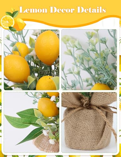 Lemon Decor, 1 Pcs Farmhouse Rustic Lemon Kitchen Decor, Summer Centerpieces for Tables, Fake Artificial Lemons Flowers in Burlap Bag Vase, Brighten Your Home Indoor Outdoor Home Decorations - style: Lemon Decor (1 Pcs)