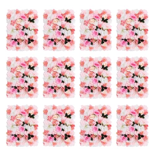 12 Pcs Artificial Flower Wall Panels Silk Dahlia Rose 3D Faux Flower Backdrop Panels Background Decorative for Wedding Celebrations Festive Party Home, 23.62 * 15.74in (Pink-1) - color: Pink-1