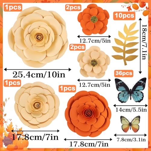 PAPER JAZZ Spring Artifical Paper Flowers Decorations for Wall, Orange Bulletin Board Decorations for Classroom, Flower Window Clings for Wedding Party,Tea,Baby Shower. - color: Dahlias