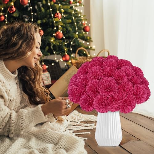 36 Pcs Artificial Chrysanthemums Flowers Hot Pink Flowers Fake Mums Silk Flowers for Christmas Wedding Floral Table Centerpiece Home Decor - color: Hot Pink