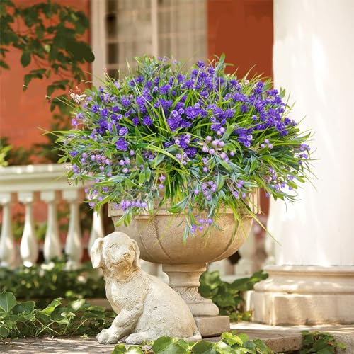 36 Pcs Artificial Flowers for Outdoor, UV Resistant Outdoor Fake Plants Faux Plastic Flowers Shrubs for Outside Garden Patio Porch Window Box Spring Summer Decor (Mixed Purple) - color: Purple