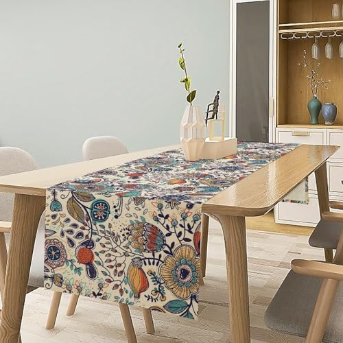 Vintage Boho Floral Table Runner Rustic Botanical Bohemian Art Abstract Flowers Dinner Runner for Farmhouse Kitchen Party Holiday 36X13inch - color: Bohoflower-12, size: L36"x W13"
