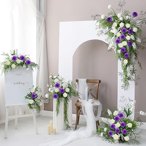 10 Pcs Purple Rose Artificial Flower, Faux Silk Flowers With Long Stems, Fake Roses Bulk Bouquet for Decoration Valentine's Day Centerpieces Proposal Bridal Bouquets Shower Party Home Floral Decor - color: Purple