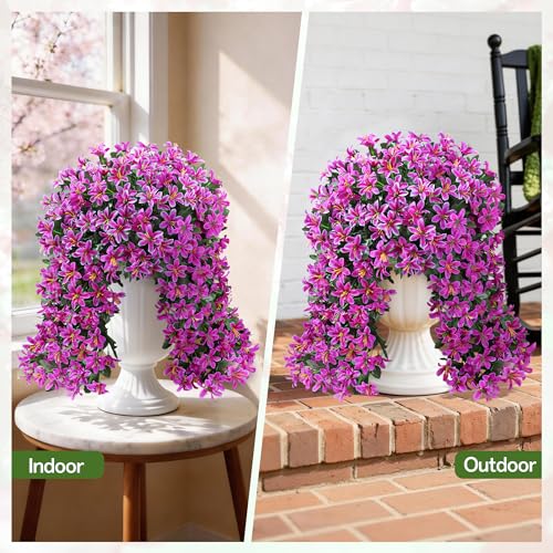 Ivydale Artificial Lily Flowers for Outdoors Fake Hanging Flower Vines for Outside Decoration, UV Resistant 2PCS Faux Plants for Patio Porch Balcony Garden Yard, Fuchsia - color: Fuchsia