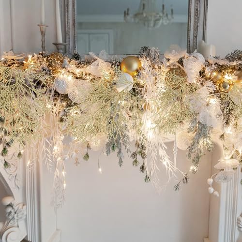 Winlyn 15 Pcs Christmas Artificial Cedar Sprays Champagne Glittered Faux Cedar Branches Stems Christmas Tree Ornament Picks 14.4" for Christmas Tree Wreath Wedding Bouquet Holiday Centerpiece - color: Champagne