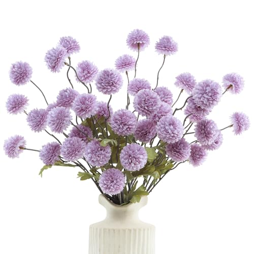 DuHouse 6pcs Artificial Flowers Faux Silk Pompon Mum,Silk Small Mini Chrysanthemum Ball with Stems for DIY Bouquets Centerpieces Vase Home Table Kitchen Decorations(Purple) - color: Purple, size: 6pcs