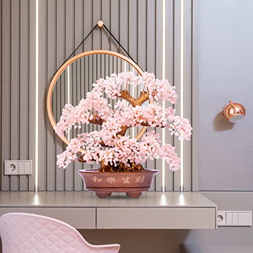 Natural Rose Quartz Tree Large,14" Chakra Crystal Tree(1,251 Gemstone Count) w/Lucky Coins Chain Healing Properties - Bonsai Feng Shui Money Tree for Love Self Care Home Office Decoration - color: Rose Quartz