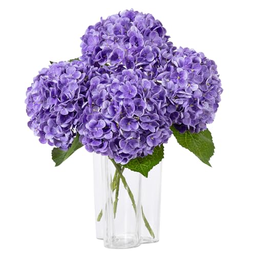 DuHouse 3Pcs Hydrangea Artificial Flowers,Latex Real Touch Hydrangeas with Long Stems & Leaves for Home Decor Party Floral Arrangements Wedding Bouquets Centerpieces(Purple) - color: Purple, size: 3pcs