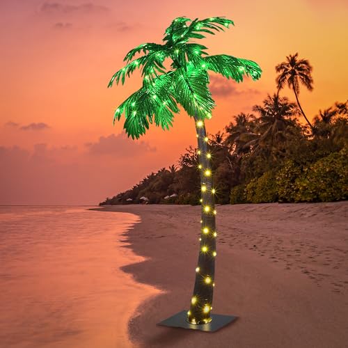 Lightshare 5FT 96L Solar Gorgeous Palm Tree Artificial Lighted Palm Tree, 56LED Lights, Decoration for Office, Home, Party, Christmas, Nativity, Outside Patio - size: 5ft 1in