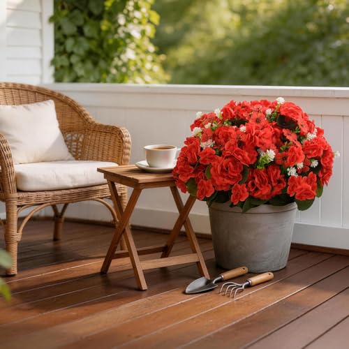 Olatay 12 Bundles Mixed Color Artificial Flowers for Outdoor, Artificial Geraniums Flowers for Outdoor, UV-Resistant Fake Geraniums for Porch, Balcony, Garden, Indoor Decoration (Red) - color: Red