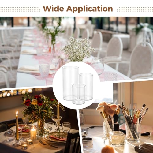 36PCS Cylinder Vases Set, Plastic Vases for Centerpieces, 4''/6''/8'' Clear Candle Vases, Bulk Versatile Hurricane Candle Holder for Wedding Centerpieces, Party Table Home Decorations (36)