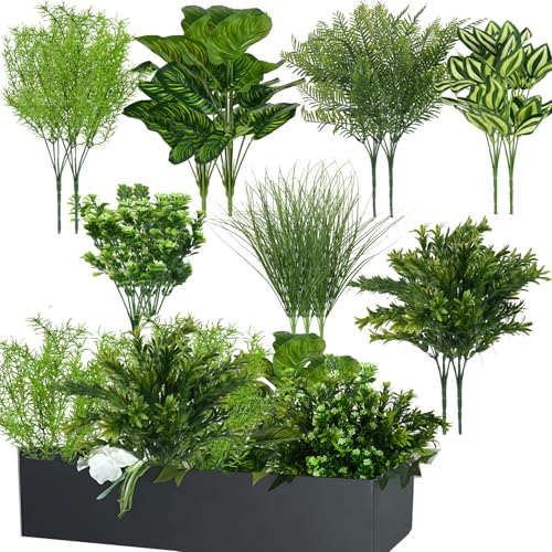15Pcs Outdoor Artificial Plants UV Resistant Fake Plastic Greenery Spring Grass for Outside Yard Front Porch Patio Window Box Planter Basket Decor (Yellow Green) - color: Yellow Green