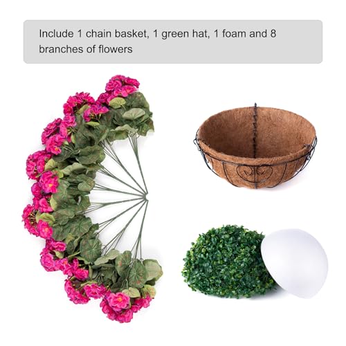 INSPRING Geraniums Artificial Flowers Hanging Basket for Outdoors Outside Spring Decoration, 8 Bundles Silk Flowers Fake Plants Look Real UV Resistant for Porch Home Patio Balcony Yard, Fuchsia - color: Fuchsia