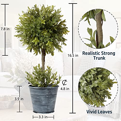 17 Inch Artificial Boxwood Topiary Tree Faux Topiary Trees Artificial Potted Shrubs with Galvanized Pot for Porch,Home,Garden Decor Farmhouse Decor Indoor & Outdoor Use - Set of 2 - color: 17 Inch #02