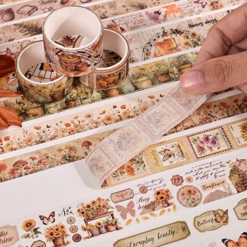 Natural Washi Tape Set, 42 Rolls - Floral, Butterfly, Bee, Botanical,Letter, Vintage Writable Scrapbooking Tapes for Journaling, Bullet Diaries, Card Making, Gift Wrapping, Aesthetic Craft Supplies - style: Nature