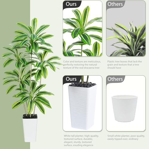Artificial Yellow Dracaena Tree, 6FT Artificial Plants Indoor with White Tall Planter, Faux Yucca Silk Tree Fake Tropical Floor Plant in Pot, Fake Plants for Home Room Office Entryway Porch Decor - color: White-yellowleaf, size: 6FT