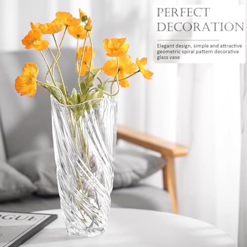 Glass Vase,Elegant Spiral Decorative Centerpiece for Home, Office,Wedding, Stylish Blown Glass Flower Vase, Clear - color: Clear, size: 11.6" Hight