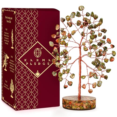 Unakite Crystal Tree of Life Birthday Gifts for Women, Men, Friends, Handmade Chakra Healing Crystals Tree for Home Office Decor, Positivity, Good Luck, Money, Unique Gifts for Her Mom, Sister, Dad - color: Orgone Base Unakite Crystal Tree
