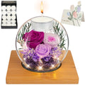 ENERLEAF Preserved Purple Real Rose in Glass with Scented Candles – Forever Flower Romantic Anniversary Christmas Birthday Valentines for Mom, Women, Wife, Girlfriend, Her, Grandma - color: Glass-purple