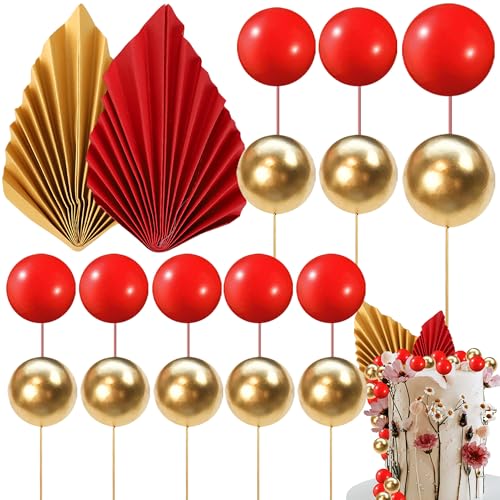 Rsstarxi 28 Pack Paper Palm Fan Cake Topper Balls Cake Topper Mini Balloon DIY Cake Insert Cake Decorations for Baby Shower Wedding Bridal Shower Birthday Party Decorations Multi - color: Multi