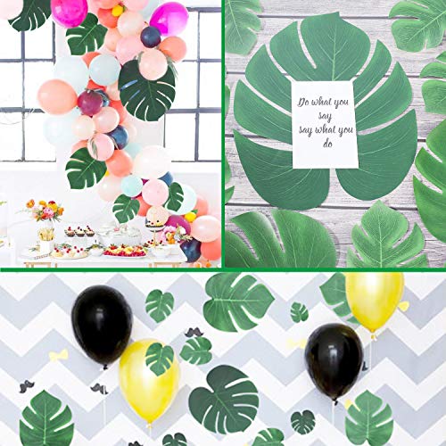 100Pcs Palm Leaves Artificial Tropical Monstera Plant Fake Leaves Safari Birthday Decorations,Jungle Theme Party Supplies,Faux Green Leaf for Hawaiian Luau Tiki Aloha Beach BBQ Table Decoration 3 Size