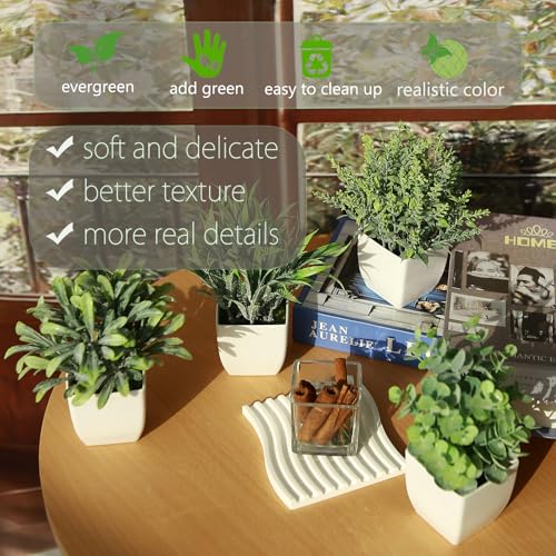 GREENTIME 4 Pack Fake Plants in White Pot Small Artificial Eucalyptus Potted Plant Wheat Grass Mini Faux Greenery for Home Decor Indoor Office Table Room Farmhouse Bathroom Decorations - color: White-grey