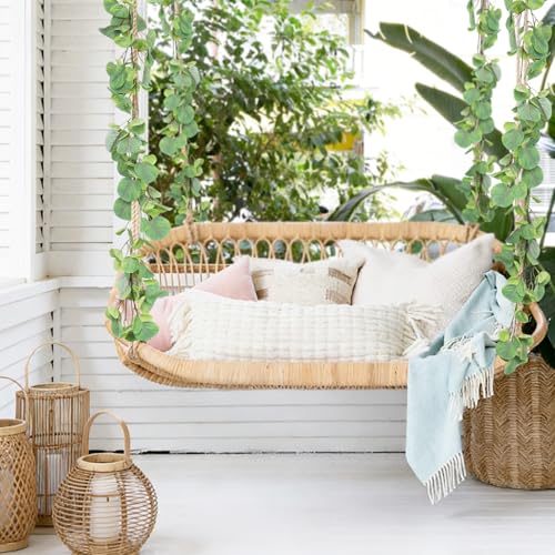 RECUTMS 2Pack Fake Big Eucalyptus Garland 5.6FT Artificial Apple Leaves Ivy Vine Greenery Faux Hanging Wreath Rattan for Home Office Wedding Garden Farmhouse Balcony Wall Window Outdoor Indoor Decor - color: Big Eucalyptus Garland 2pcs