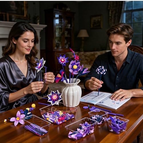 Gothic Flowers Bouquet Building Set for Adults, Artificial Flower Compatible with Lego Botanical Collection, Christmas Valentine's Day Birthday Gift for Women Girl Girlfriend Home Decor - color: Gothic
