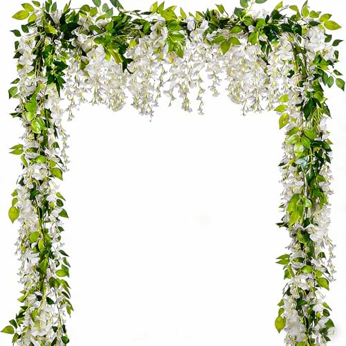 5 Pcs Wisteria Garland Artificial Flower Arch Floral Garland Decor Fake Hanging Flowers for Wedding Arch - color: White