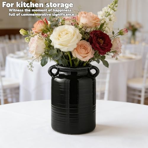 Ceramic Rustic Distressed Black Flower Vase for Centerpieces, Kitchen, Office or Living Room (5.9''x8.6”) - color: Black, size: 5.9''x 8.6”