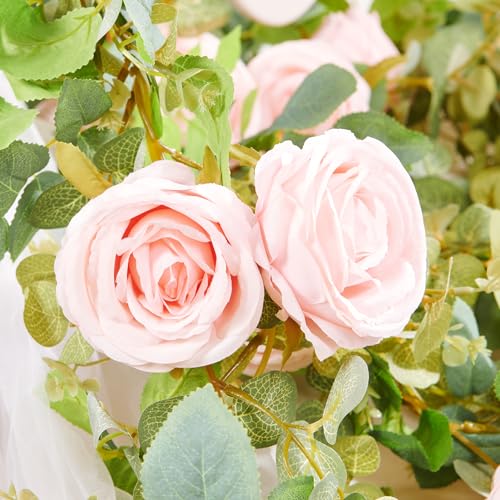 PONKING Flower Garland Artificial Rose Vine Flowers Hanging Fake Roses Vines for Wedding Birthday Party Valentines Christmas Room Wall Arch Decor, 2 Light Pink Floral Garland, High Realistic - color: High Realistic Flower Light Pink Vines 5.4ft
