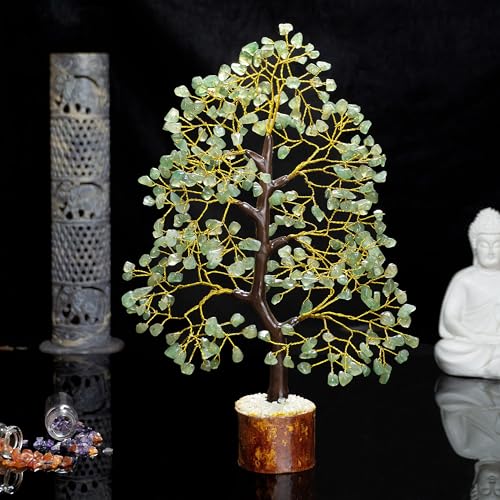 Crocon® Green Jade Crystal Tree of Life, Birthday Gifts for Women & Men, House Decor for Shelf Healing Crystals, Spiritual Gift Sage Green Decor, House Warming Gifts New Home, Present for Mom, Sister - color: Green Jade (Golden Wire)